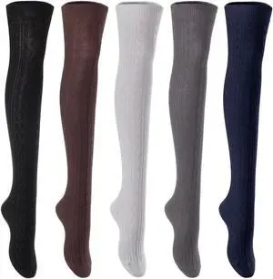 Lian LifeStyle Women's 5 Pairs Adorable Comfortable Soft Thigh High Over Knee High Cotton Socks Size 6-9 L1024(Random)