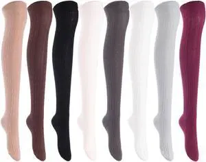 Lian LifeStyle Women's 3 Pairs Adorable Comfortable Soft Thigh High Over Knee High Cotton Socks Size 6-9 L1024 (Assorted)