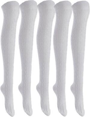 Lian LifeStyle Women's 5 Pairs Adorable Comfortable Soft Thigh High Over Knee High Cotton Socks Size 6-9 L1024 (Light Grey)