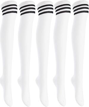 Lian LifeStyle Women's 5 Pairs Adorable Comfortable Soft Thigh High Over Knee High Cotton Socks Size 6-9 L1022(White)