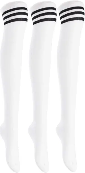 Lian LifeStyle Exquisite Big Girl's Women's 3 Pairs Super Comfortable Thigh High Cotton Socks in Vibrant Unique Colors Size 6-9 L1022(White)