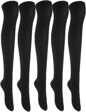 Lian LifeStyle Women's 5 Pairs Adorable Comfortable Soft Thigh High Over Knee High Cotton Socks Size 6-9 L1024 (Black)