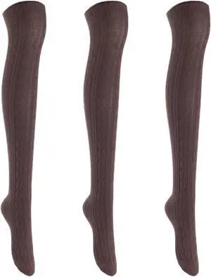 Lian LifeStyle Women's 3 Pairs Adorable Comfortable Soft Thigh High Over Knee High Cotton Socks Size 6-9 L1024(Coffee)