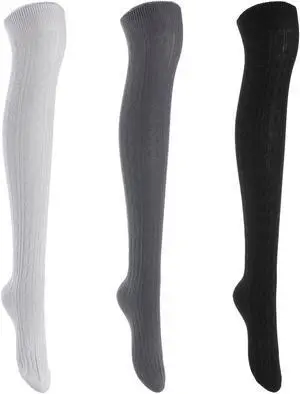 Lian LifeStyle Women's 3 Pairs Adorable Comfortable Soft Thigh High Over Knee High Cotton Socks Size 6-9 L1024(Random)