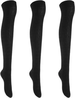 Lian LifeStyle Women's 3 Pairs Adorable Comfortable Soft Thigh High Over Knee High Cotton Socks Size 6-9 L1024(Black)