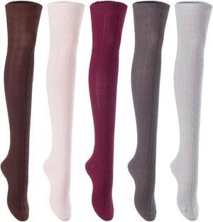 Lian LifeStyle Women's 5 Pairs Adorable Comfortable Soft Thigh High Over Knee High Cotton Socks Size 6-9 L1024(Coffee,Beige,Wine,DG,Grey)