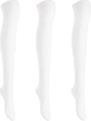 Lian LifeStyle Women's 3 Pairs Adorable Comfortable Soft Thigh High Over Knee High Cotton Socks Size 6-9 L1024(Cream)