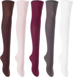 Lian LifeStyle Women's 5 Pairs Adorable Comfortable Soft Thigh High Over Knee High Cotton Socks Size 6-9 L1024(Coffee,Beige,Wine,DG,Cream)