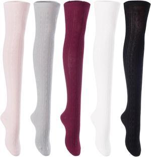 Lian LifeStyle Women's 5 Pairs Adorable Comfortable Soft Thigh High Over Knee High Cotton Socks Size 6-9 L1024(Beige,LG,Wine,Cream,Black)