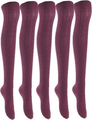Lian LifeStyle Women's 5 Pairs Adorable Comfortable Soft Thigh High Over Knee High Cotton Socks Size 6-9 L1024 (Wine)