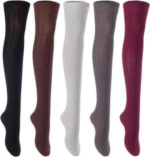 Lian LifeStyle Women's 5 Pairs Adorable Comfortable Soft Thigh High Over Knee High Cotton Socks Size 6-9 L1024(Assorted)