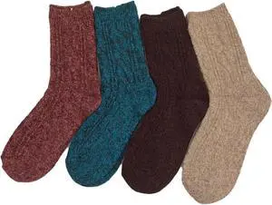 AATMart Women's 4 Pairs Wool Blend Crew Socks. Outstanding Quality Ideal for the Cold Winter Weather Size 6-9 HR1613  (Black)