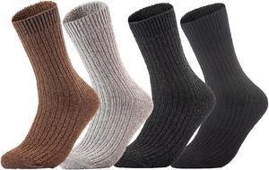 Meso Women's Big Girl's 4 Pairs Comfortable Gorgeous Durable & Breathable Wool Crew Socks for Daily Use FS03 Medium  (Black, Dark Grey, Grey, Coffee)