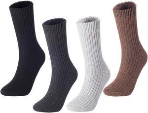 Men's 4 Pairs High Performance Wool Crew Socks | Breathable & Lightweight as Hiking & Running Socks FS03 Medium (Black, Dark Grey, Grey, Coffee)