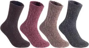 Meso Women's Big Girl's 4 Pairs Comfortable Gorgeous Durable & Breathable Wool Crew Socks for Daily Use Size 5-9 MHR1613 Assorted
