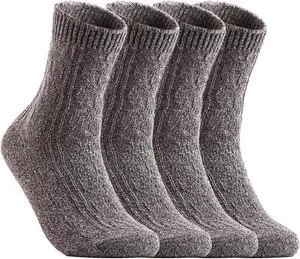 Women's 4 Pairs Extra Comfortable Cozy Wool Crew Socks. Sweat Absorbent Great Activewear for Fun Sports Size 6-9 HR1613(Grey)