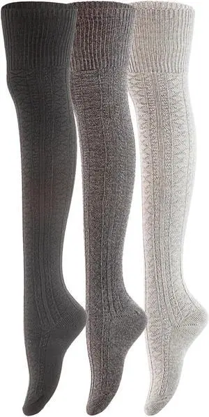 Meso Big Girl'sWomen's 3 Pairs Awesome Thigh High Cotton Socks, Comfortable, Soft and Super Durable Size 6-9 M1025-06 (Grey, Dark Grey, Black)