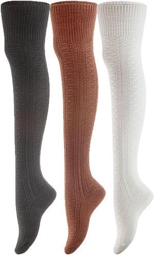 Meso Big Girl's Women's 3 Pairs Awesome Thigh High Cotton Socks, Comfortable, Soft and Super Durable Size 6-9 M1025-10 (Cream, Coffee, Black)