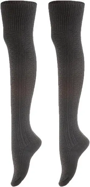 Meso Big Girl's Women's 2 Pairs Awesome Thigh High Cotton Socks, Comfortable, Soft and Super Durable M1025 6-9 2p-07 (Black)