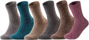 Women's 6 Pairs Ultralight Extra Comfortable Cozy Wool Crew Socks. Sweat Absorbent Great Activewear Size 6-9 HR1613(Random Color Pack)
