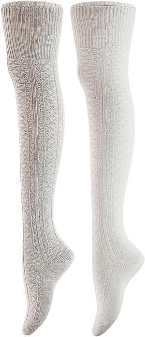 Meso Big Girl's Women's 2 Pairs Awesome Thigh High Cotton Socks, Comfortable, Soft and Super Durable M1025 6-9 2p-17 (Cream+Grey)