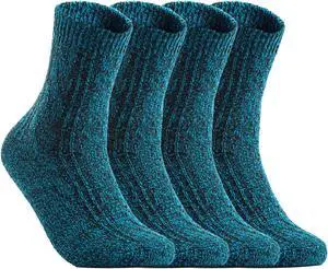 Women's 4 Pairs Extra Comfortable Cozy Wool Crew Socks. Sweat Absorbent Great Activewear for Fun Sports Size 6-9 HR1613(Blue)