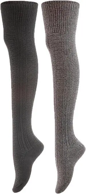 Meso Big Girl's Women's 2 Pairs Awesome Thigh High Cotton Socks, Comfortable, Soft and Super Durable M1025 6-9 2p-12 (Black+Dark Grey)