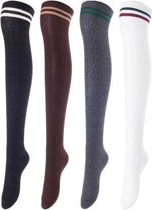 Meso Women's 4 Pairs Awesome Thigh High Cotton Socks, Comfortable, Soft and Super Durable Size 6-9 M1023 (Black,Coffee,Dark Grey,White) 4c5