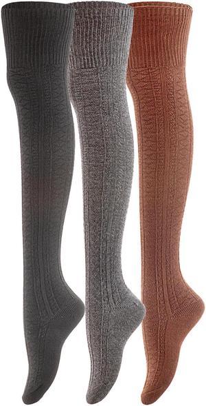 Meso Big Girl's Women's 3 Pairs Awesome Thigh High Cotton Socks, Comfortable, Soft and Super Durable Size 6-9 M1025-07 (Coffee, Dark Grey, Black)