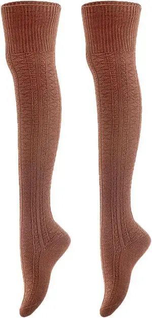 Meso Big Girl's Women's 2 Pairs Awesome Thigh High Cotton Socks, Comfortable, Soft and Super Durable M1025 6-9 2p-06 (Coffee)
