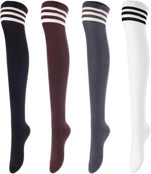 Meso Women's 4 Pairs Awesome Thigh High Cotton Socks, Comfortable, Soft and Super Durable Size 6-9 M1022 (Black,Coffee,Dark Grey,White) 4c6