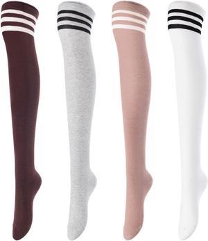 Meso Women's 4 Pairs Awesome Thigh High Cotton Socks, Comfortable, Soft and Super Durable Size 6-9 M1022 (Coffee,Grey, Khaki, White) 4c4