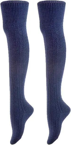 Meso Women's 2 Pairs Awesome Thigh High Cotton Socks, Comfortable, Soft and Super Durable M1025 6-9 2p4 (Navy)