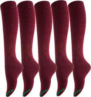 Meso Big Girl's Women's 5 Pairs Splendid Knee High Cotton Socks, Strong yet Soft, Cozy and Stylish Size 6-9 M158212 (Wine)