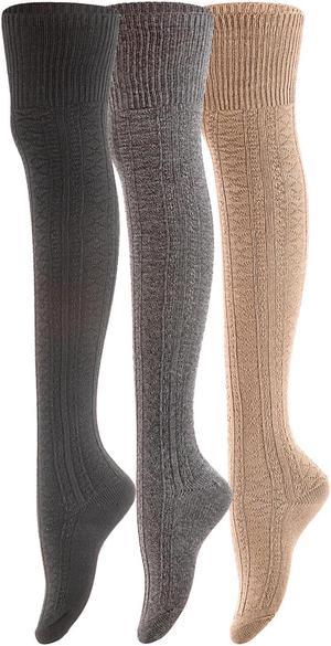 Meso Big Girl's Women's 3 Pairs Awesome Thigh High Cotton Socks, Comfortable, Soft and Super Durable Size 6-9 M1025-05 (Khaki, Dark Grey, Black)