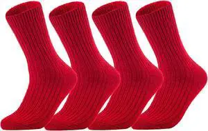 Meso Women's Big Girl's 4 Pairs Comfortable Gorgeous Durable & Breathable Wool Crew Socks for Daily Use FS03 Medium  (Red)