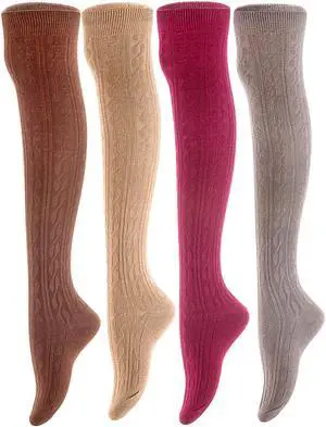 Meso Women's Big Girl's 4 Pairs Knee High Cotton Socks, Strong yet Soft Cozy and Stylish Size 6-9 M1024 4C-05(Coffee,Beige,Wine, Dark Grey)