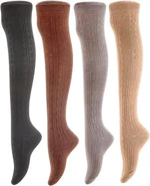 Meso Women's Big Girl's 4 Pairs Knee High Cotton Socks, Strong yet Soft Cozy and Stylish Size 6-9 M1024 4C-04(Black,Coffee,Dark Grey, Beige)