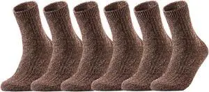 Women's 6 Pairs Ultralight Breathable Cozy Wool Crew Socks. Sweat Absorbent Great Activewear for Fun Sports Size 6-9 HR1613(Brown)