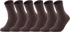 Women's 6 Pairs Ultralight Breathable Cozy Wool Crew Socks. Sweat Absorbent Great Activewear for Fun Sports Size 6-9 HR1613(Coffee)