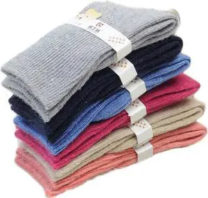 Meso 6 Pairs Stretchy Wool Socks for Kids | All-Season Children’s Sturdy and Thermal Toddler Socks Plain CGF Size 0M-1Y (Blue,Gray,Navy,Rose,Orange,Beige)