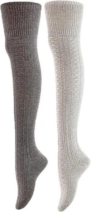 Meso Women's 2 Pairs Awesome Thigh High Cotton Socks, Comfortable, Soft and Super Durable M1025 6-9 2p13 (Dark Grey+Grey)