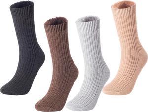 Men's 4 Pairs High Performance Wool Crew Socks | Breathable & Lightweight as Hiking & Running Socks FS03 Medium  (Dark Grey, Grey, Coffee, Beige)
