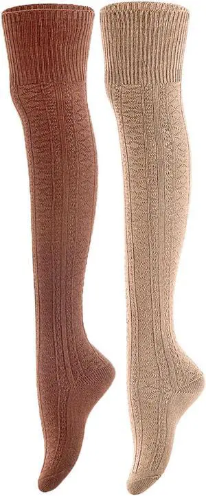 Meso Big Girl's Women's 2 Pairs Awesome Thigh High Cotton Socks, Comfortable, Soft and Super Durable M1025 6-9 2p-16 (Coffee+Beige)