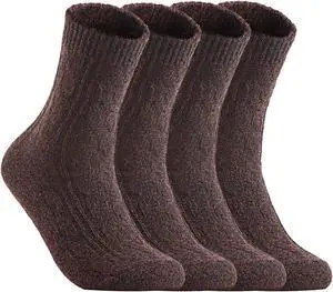 Women's 4 Pairs Ultralight Breathable Cozy Wool Crew Socks. Sweat Absorbent Great Activewear for Fun Sports Size 6-9 HR1613(Coffee)