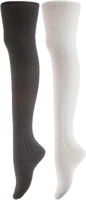 Meso Big Girl's Women's 2 Pairs Awesome Thigh High Cotton Socks, Comfortable, Soft and Super Durable M1025 6-9 2p-11 (Black+Cream)