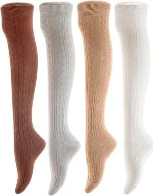Meso Women's Big Girl's 4 Pairs Knee High Cotton Socks, Strong yet Soft Cozy and Stylish Size 6-9 M1024 4C-06(Coffee,Grey, Khaki, White)