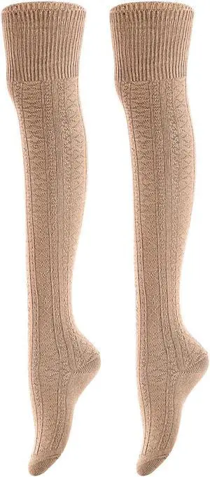 Meso Big Girl's Women's 2 Pairs Awesome Thigh High Cotton Socks, Comfortable, Soft and Super Durable M1025 6-9 2p-05 (Beige)