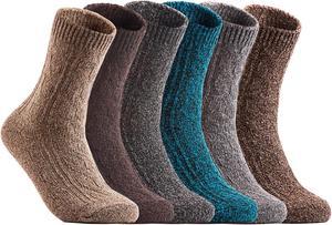 Lian LifeStyle Gorgeous Big Girl's Women's 6 Pairs Wool Blend Crew Socks.Durable & Breathable Sleep, Hiking and Camping Socks Size 6-9 HR1613 (Black, Coffee, Brown)