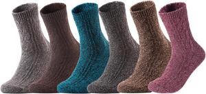 Women's 6 Pairs Ultralight Breathable Cozy Wool Crew Socks. Sweat Absorbent Great Activewear for Fun Sports Size 6-9 HR1613(6 Pairs Pack 5 No Tan)